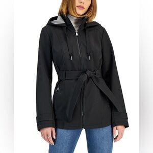 Sebby jacket' Hooded Belted Raincoat - Black Zip-Front Raincoat S New
